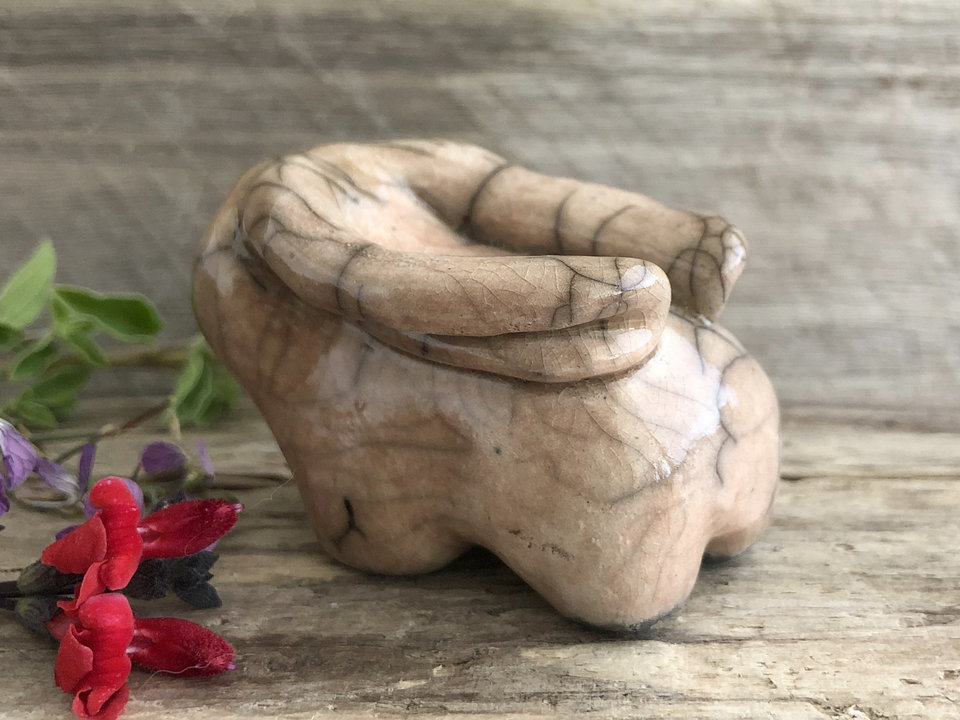 Sweet rabbit nature spirit raku sculpture | Shinto kamidana shrine, paganism, shamanism | protection, bunny, healer, guardian