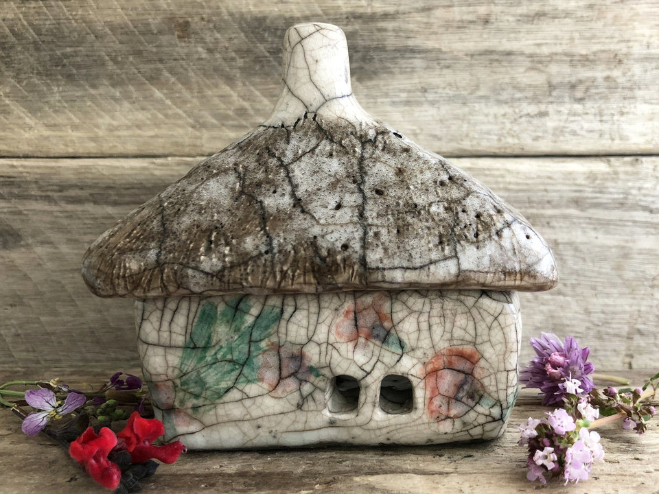 Poppy cottage, raku spirit house, kurinuki ceramic | Shinto shrine, pagan, shamanism | witch, incense burner, magical, fairy