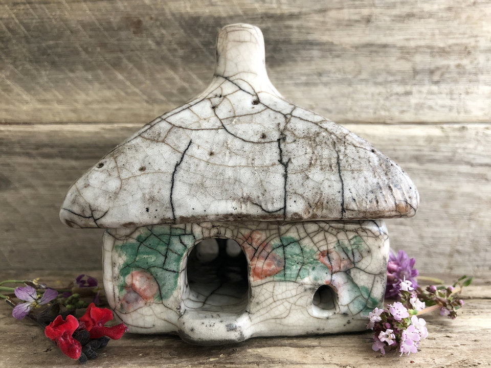 Poppy cottage, raku spirit house, kurinuki ceramic | Shinto shrine, pagan, shamanism | witch, incense burner, magical, fairy