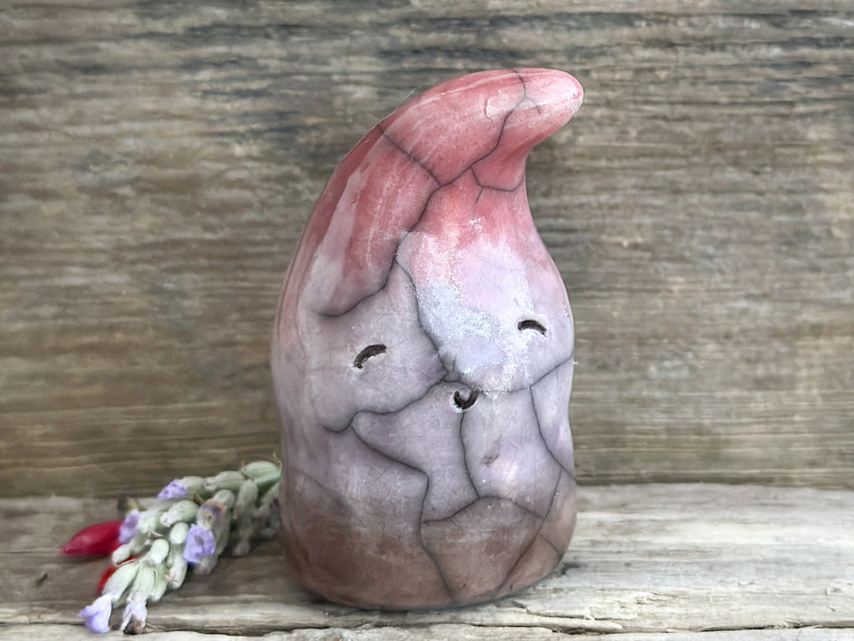 Happy autumn gnome spirit raku guardian sculpture | Shinto shamanism statue