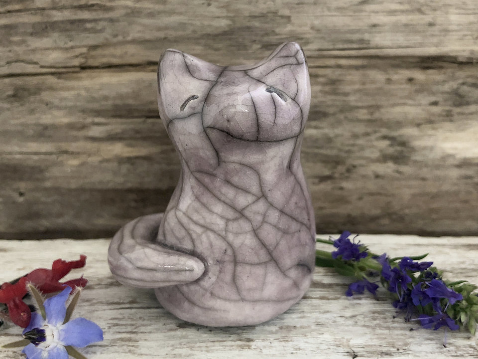 Gentle, magical kitsune fox kami nature spirit raku statue | Shinto kamidana shrine sculpture Inari Okami | shamanism, protection, guardian