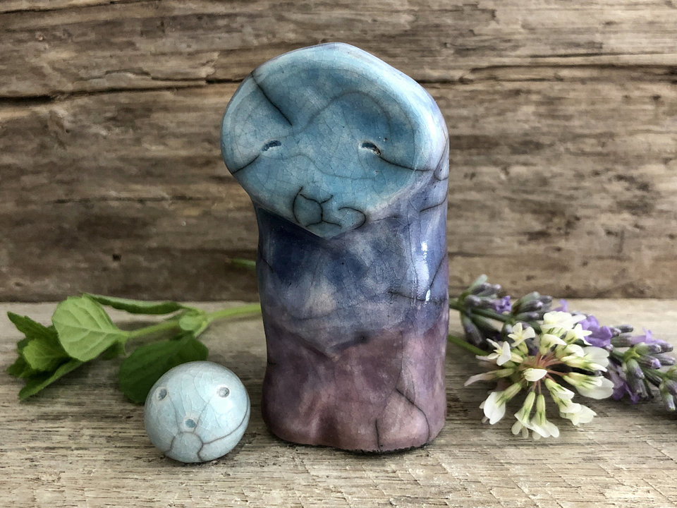 Celestial star spirit & elemental friend | Shinto shrine, shamanism pagan raku statue | protection, rewilding sculpture, nature, guardian