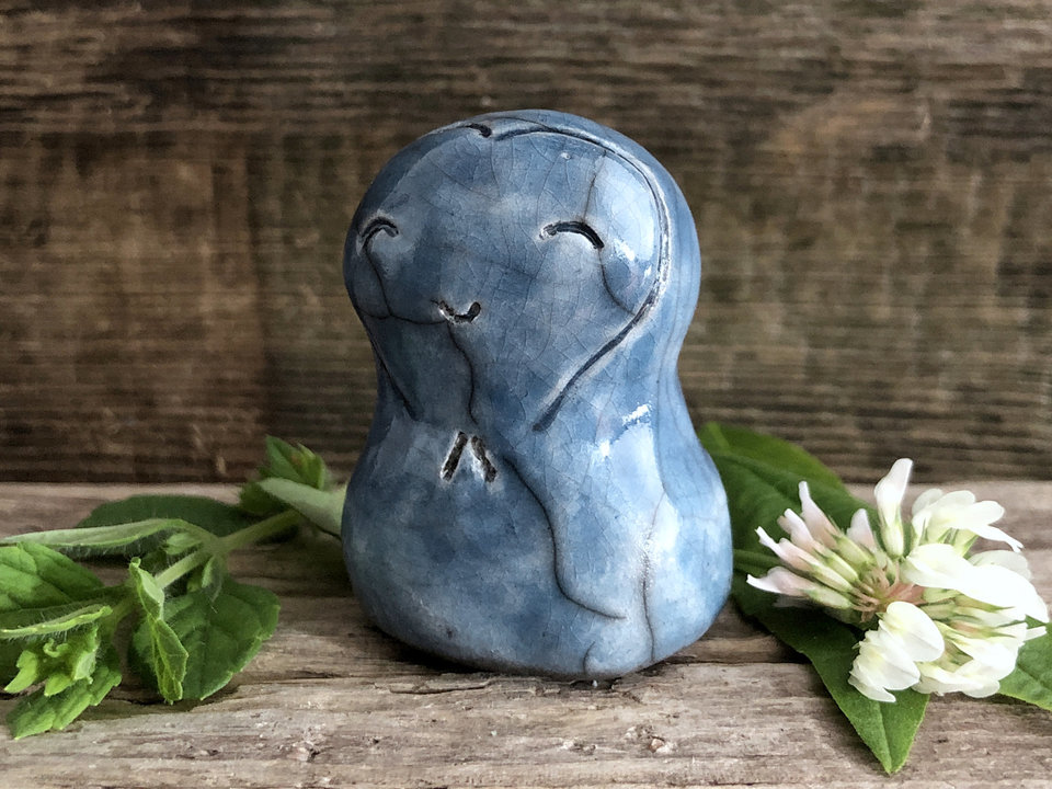 Gentle and joyful girl Jizo | Shinto, Buddhist raku sculpture statue for kamidana shrine | peace, guardian, grief, loss, protection