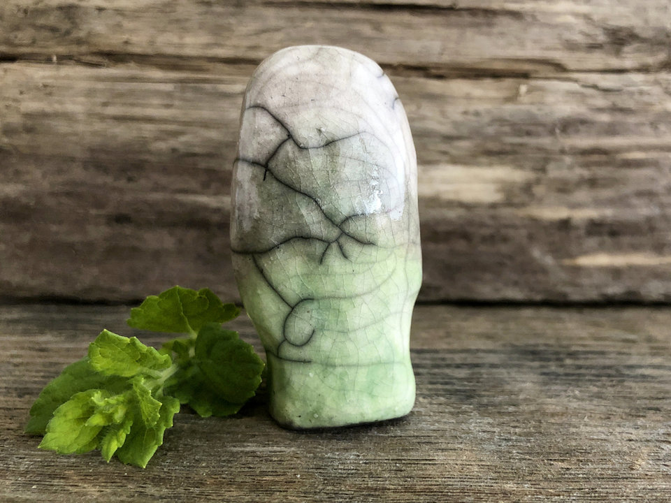 Forest owl kami spirit, nature guardian raku sculpture | Shinto, shamanism totem