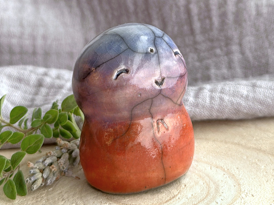 Gentle evening Jizo guardian raku statue | Shinto kamidana shrine sculpture