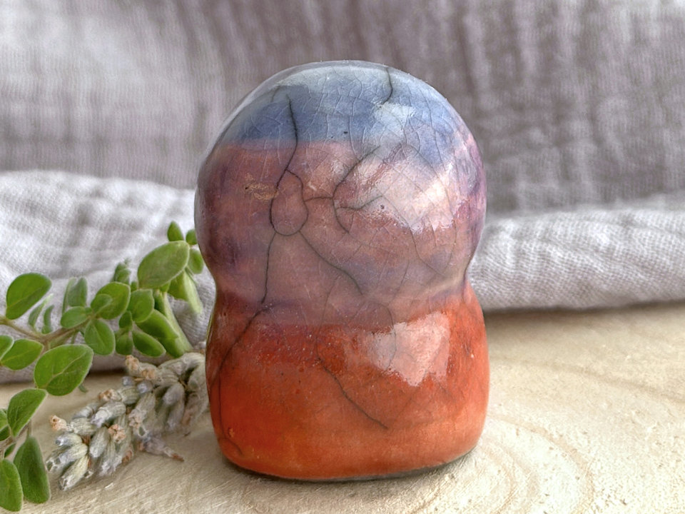 Gentle evening Jizo guardian raku statue | Shinto kamidana shrine sculpture