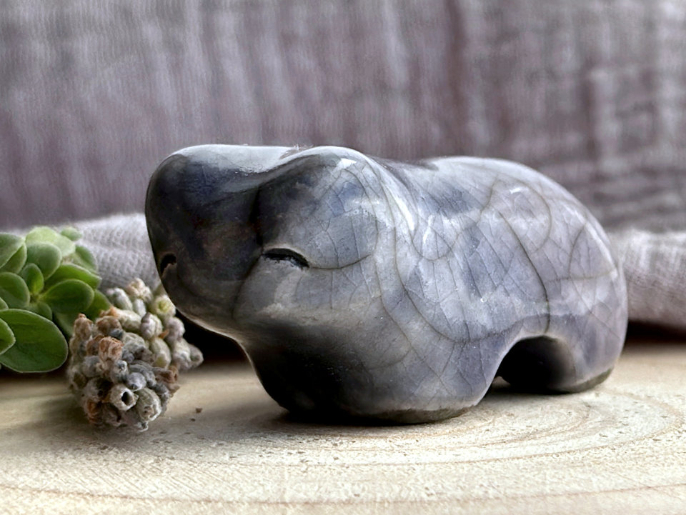 Fog bear guardian nature spirit raku statue | Shinto shamanism sculpture