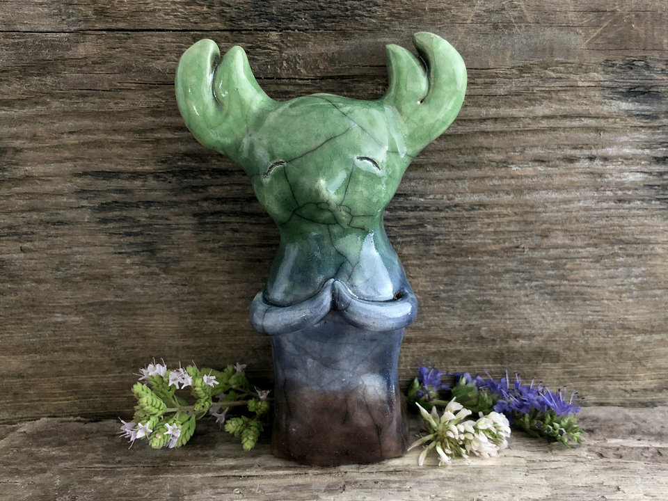 Forest spirit goddess raku sculpture | Shinto Shamanism pagan statue shrine | rewilding, guardian, protection, folklore, nature table