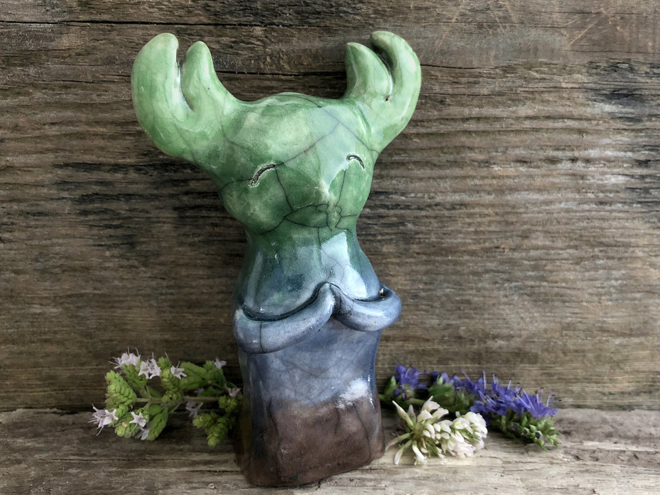 Forest spirit goddess raku sculpture | Shinto Shamanism pagan statue shrine | rewilding, guardian, protection, folklore, nature table