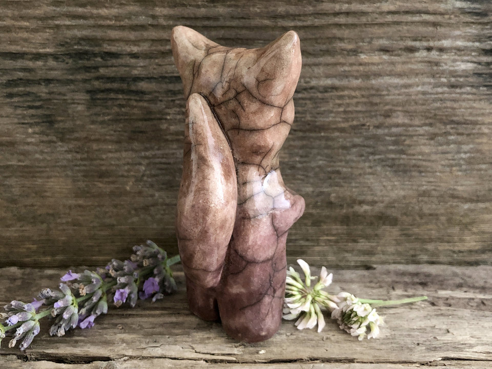 Gentle kitsune fox shaman sculpture | Inari Shinto Shamanism pagan statue altar, shrine | rewilding, guardian, protection, folklore