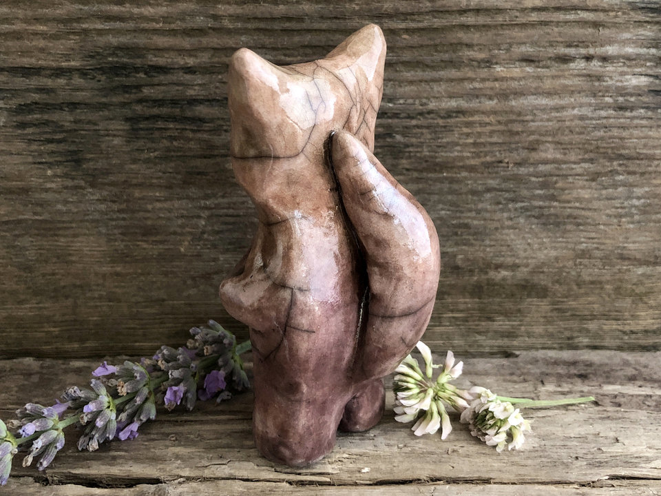 Gentle kitsune fox shaman sculpture | Inari Shinto Shamanism pagan statue altar, shrine | rewilding, guardian, protection, folklore