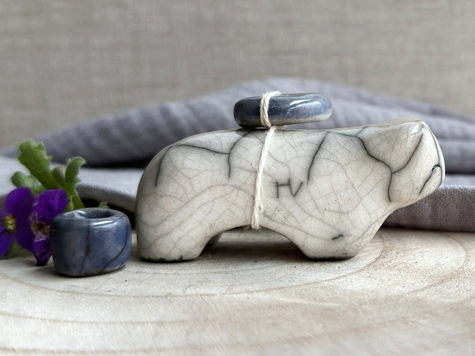 Moon bear guardian spirit raku statue | Shinto kamidana shrine sculpture, shamanism