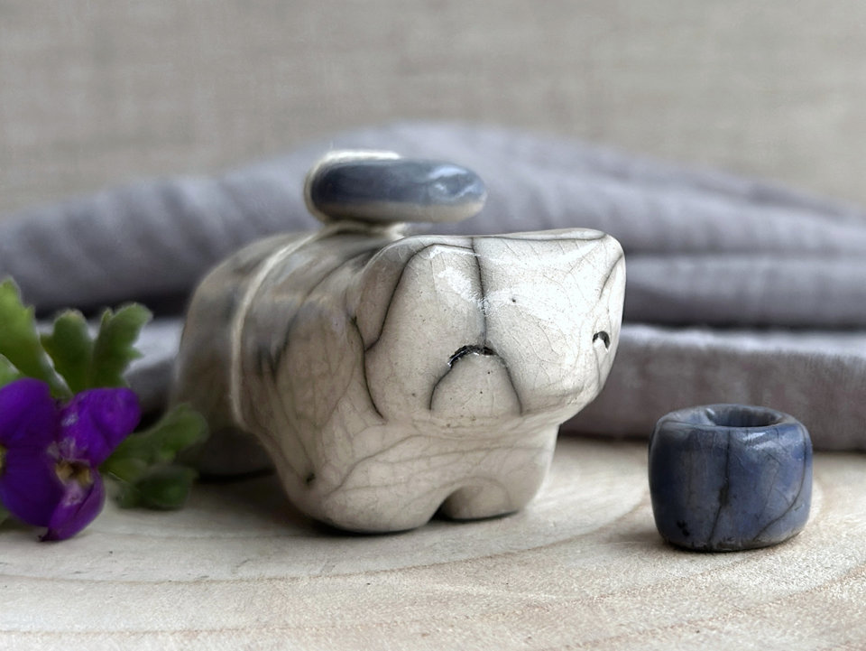 Moon bear guardian spirit raku statue | Shinto kamidana shrine sculpture, shamanism