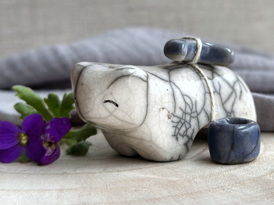 Moon bear guardian spirit raku statue | Shinto kamidana shrine sculpture, shamanism