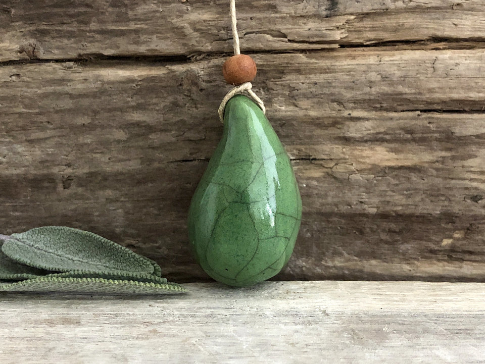 Calming worry pendant w/ sandalwood (green) in raku ceramic | adjustable eco flax cord | stress talisman, fidget, sensory jewellery