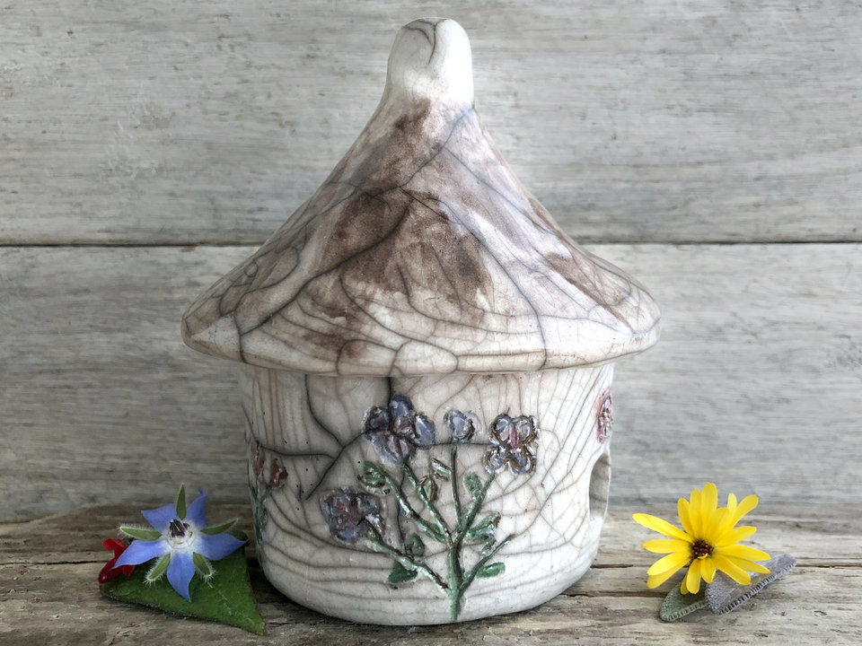 Garden cottage, raku spirit and fairie house ceramic sculpture