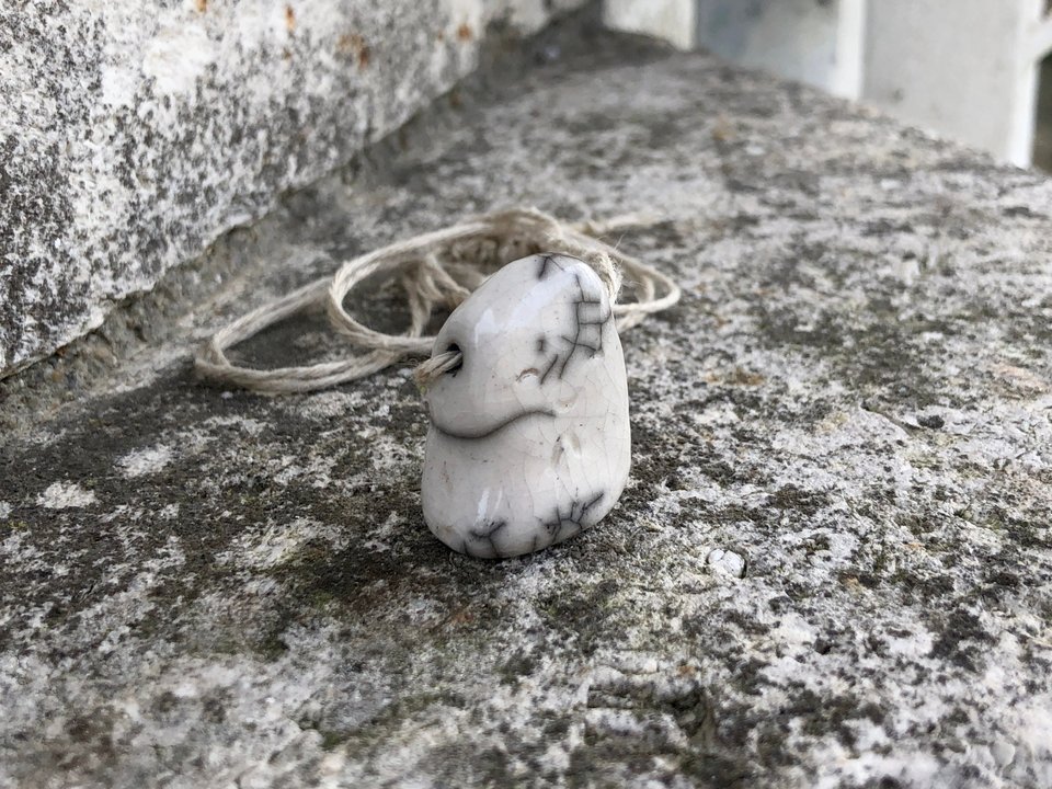 Serenity Jizo raku pendant on adjustable, eco hemp cord | Shinto and Buddhist sculpture | guardian, anxiety, protection, grief