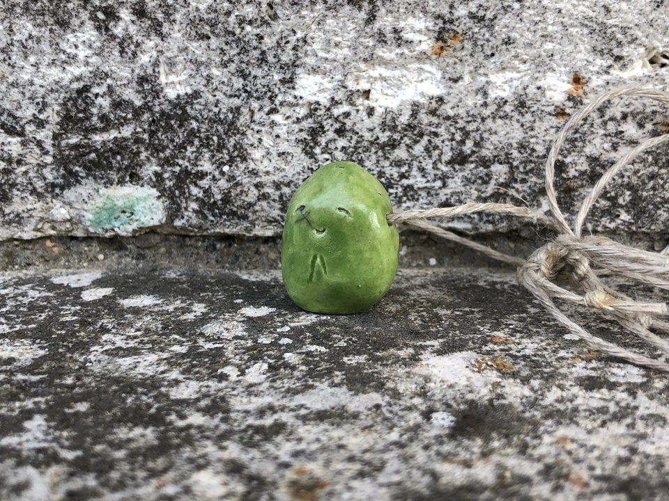 Jizo peace raku pendant on adjustable, eco hemp cord | Shinto and Buddhist sculpture | guardian, protection, anxiety, grief