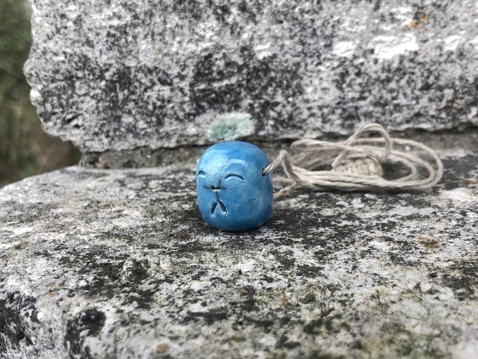 Jizo joy talisman on adjustable, eco hemp | Shinto, Buddhist pendant sculpture | Buddha, anxiety, guardian, grief, joy