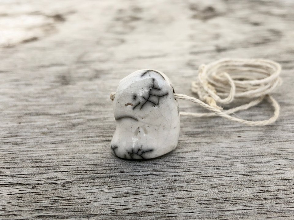 Serenity Jizo raku pendant on adjustable, eco hemp cord | Shinto and Buddhist sculpture | guardian, anxiety, protection, grief