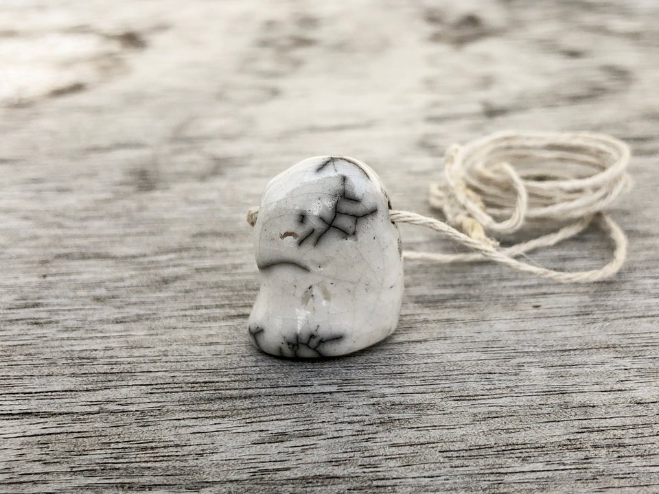 Serenity Jizo raku pendant on adjustable, eco hemp cord | Shinto and Buddhist sculpture | guardian, anxiety, protection, grief