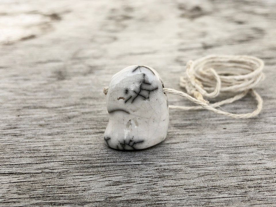 Serenity Jizo raku pendant on adjustable, eco hemp cord | Shinto and Buddhist sculpture | guardian, protection, grief