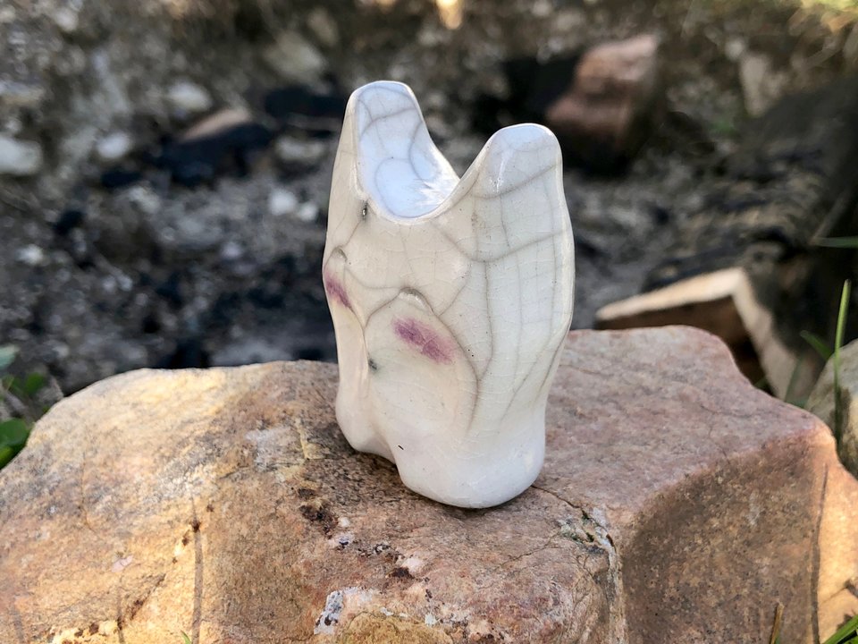 Kami snow elemental nature spirit guide | Shinto shrine raku statue, Shamanism, pagan altar sculpture | Nature table, guardian, rewilding