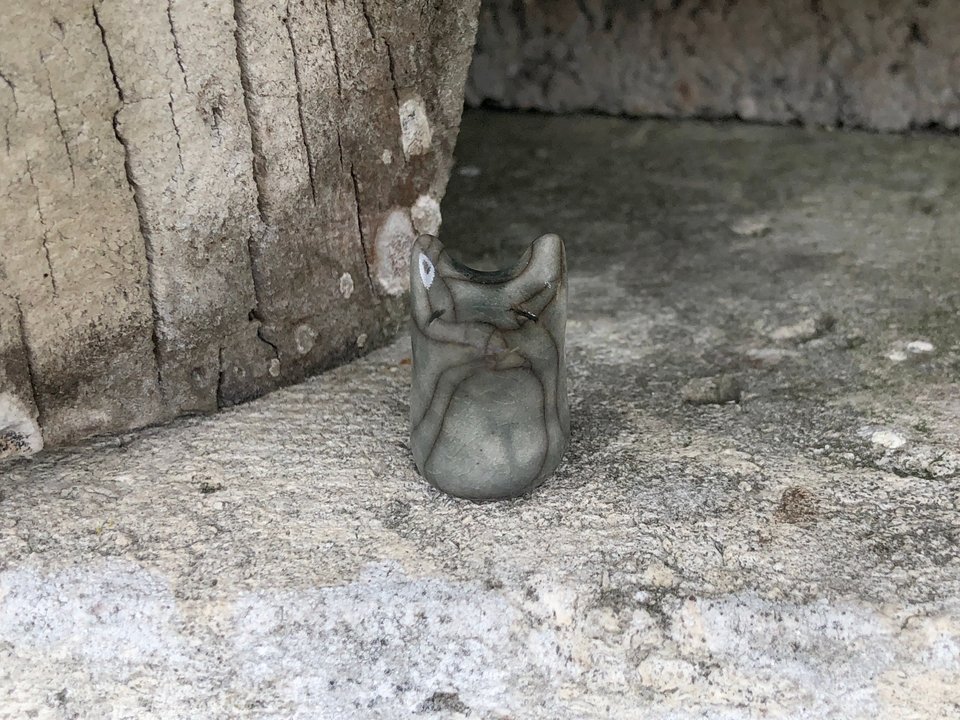 Small grey kitsune pocket fox raku kami statue | Shamanism, animal guide, Inari Okami kamidana shrine | Protection, spirit, totem, rewilding