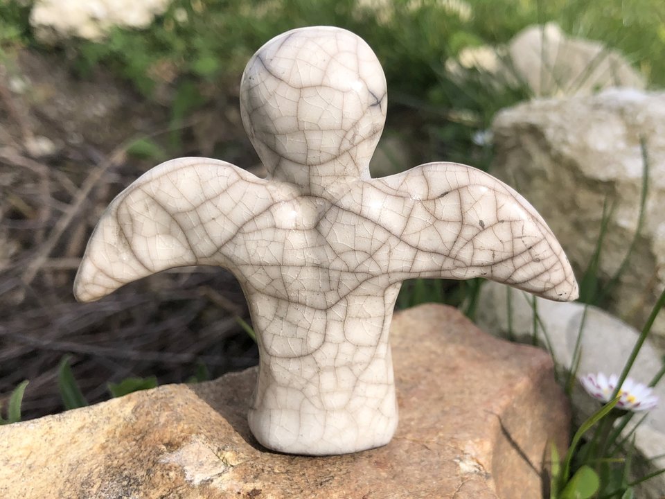 Angel guide raku statue of peace, spirit of hope, being of transcendence sculpture | healing, recovery | shamanism, pagan, Shinto shrine