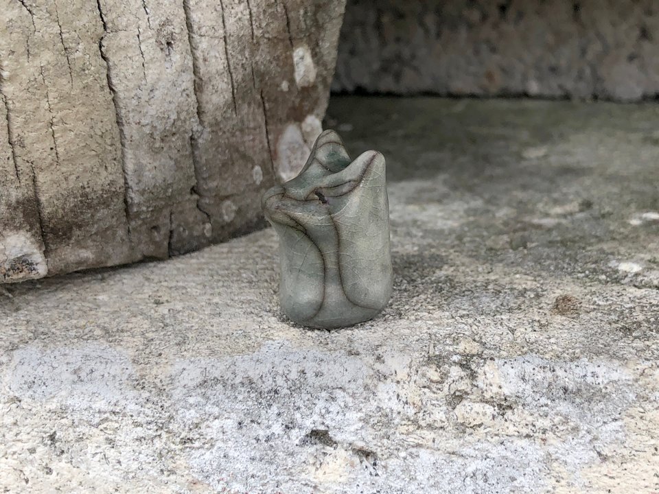 Small grey kitsune pocket fox raku kami statue | Shamanism, animal guide, Inari Okami kamidana shrine | Protection, spirit, totem, rewilding