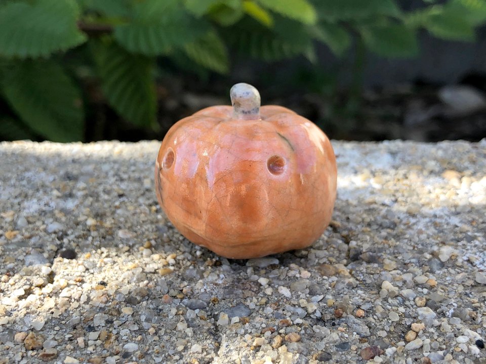 Pumpkin kami spirit nature table raku statue for Halloween, Samhain | jack o'lantern decoration altar, Waldorf, Shinto shrine, fall, autumn