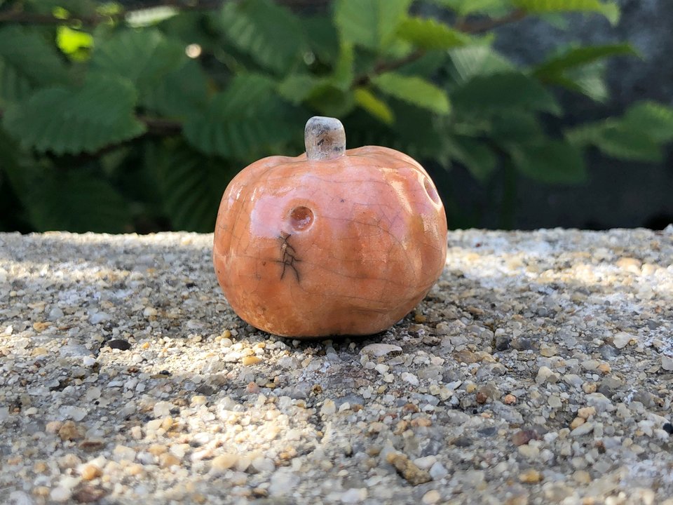 Pumpkin kami spirit nature table raku statue for Halloween, Samhain | jack o'lantern decoration altar, Waldorf, Shinto shrine, fall, autumn