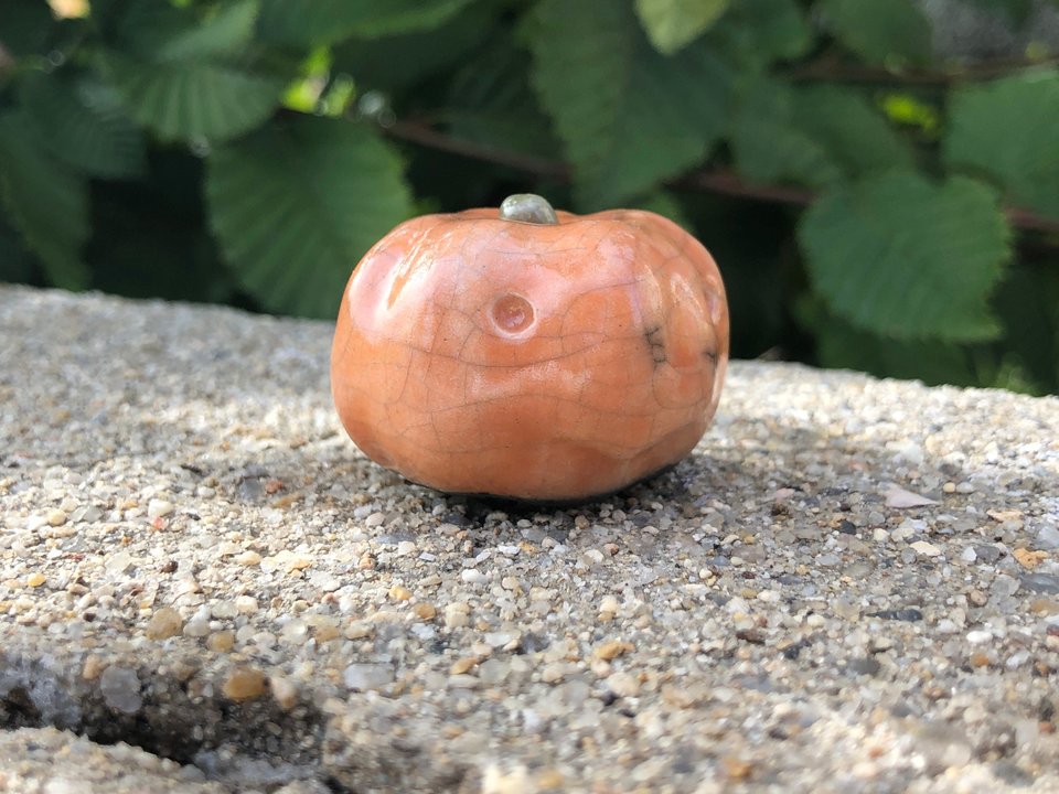 Pumpkin kami spirit raku sculpture | Halloween, Samhain, nature table | jack o'lantern decoration altar, Shinto shrine, fall, goblincore