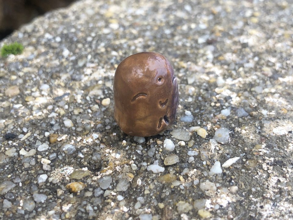 Tiny raku Jizo of earth | Shinto talisman statue, kamidana shrine | Buddhist, protection, anxiety, grief, guardian, possibility