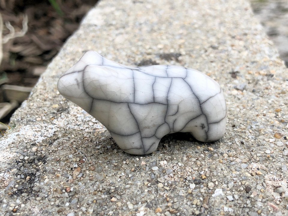 White bear nature spirit raku sculpture | Shinto, shamanism, pagan for altar or kamidana shrine | animal guide, polar bear, totem