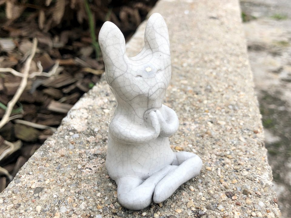 Hare goddess kami spirit raku statue | Shinto kamidana shrine, pagan altar, shamanism | usagi totem, fertility, rabbit sculpture