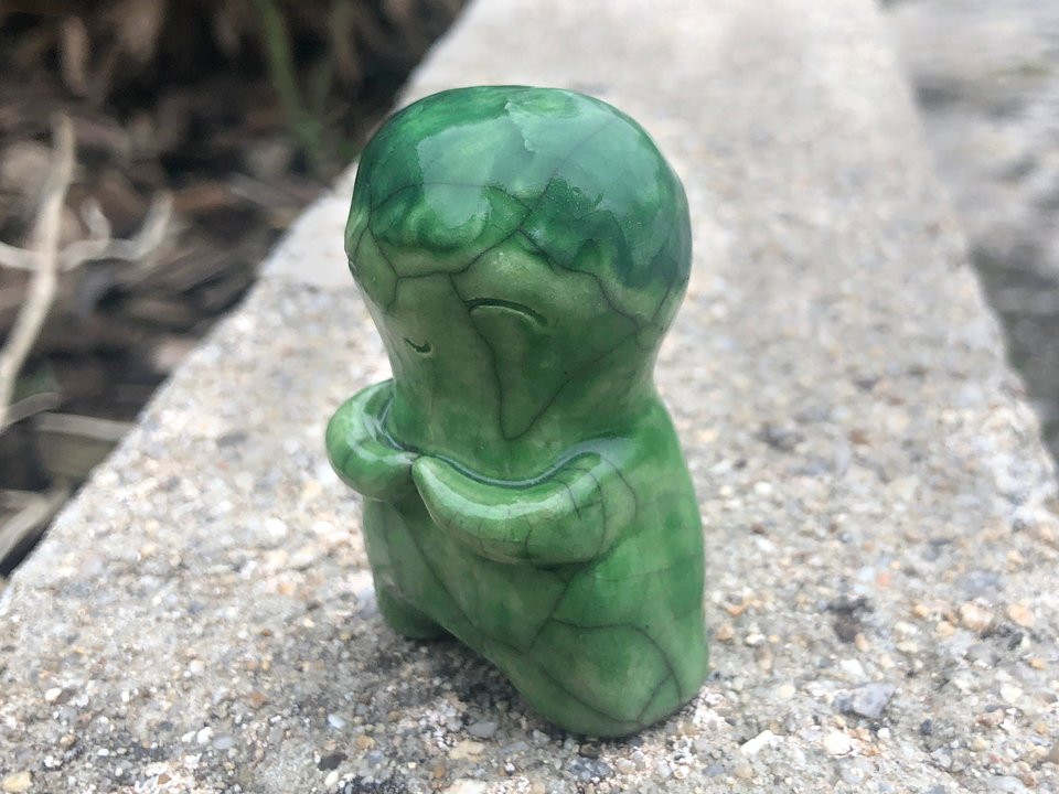 Cabbage kami, garden nature spirit raku statue | Shinto kamidana shrine, pagan altar, shamanism, rewilding | plant elemental, growth spell
