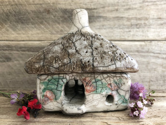Poppy cottage, raku spirit house, kurinuki ceramic | Shinto shrine, pagan, shamanism | witch, incense burner, magical, fairy