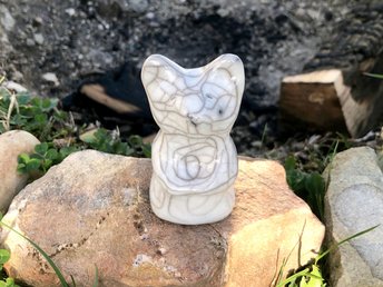 Ceramic raku upright white bear guardian spirit kami sculpture. He is a very friendly animal totem and would be lovely for Shinto kamidana shrine, shamanism, pagan altar, or rewilding.