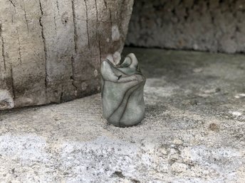 A sweet, gentle, grey Shinto Inari pocket-sized fox kami spirit ceramic raku statue. Wonderful for a Shinto shrine, shamanism, pagan altar. Inari is believed to help with protection, fertility, healing.