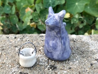 Kitsune fox moon spirit kami raku statue | Inari Okami Shinto kamidana shrine sculpture, shamanism pagan | protection, fertility, rewilding