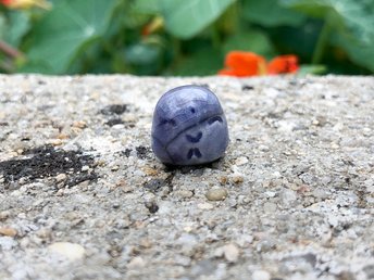Pocket-sized tiny Jizo ceramic raku Shinto statue sculpture glazed in soft blue.