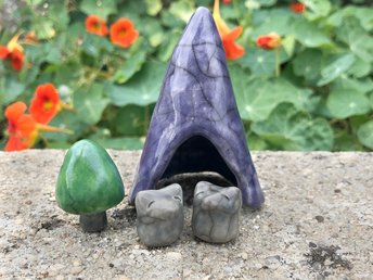 Kitsune fox cubs kami nature spirit shrine | Inari kamidana Shinto shamanism pagan raku sculpture | protection, rewilding, fertility statue