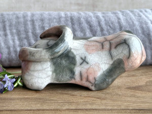 Quiet and tired calico cat kami sculpture | nature spirit guardian figure, Shinto, shamanism