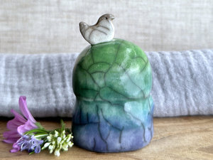 Happy peace Jizo with bird friend sculpture | raku shamanism totem, Shinto shrine