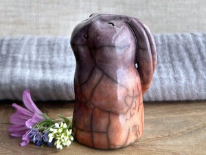Happy autumn rabbit kami spirit guardian sculpture | Shinto shamanism raku bunny