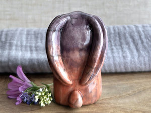 Happy autumn rabbit kami spirit guardian sculpture | Shinto shamanism raku bunny