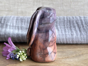 Happy autumn rabbit kami spirit guardian sculpture | Shinto shamanism raku bunny
