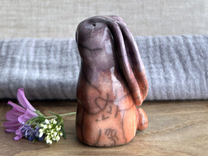 Happy autumn rabbit kami spirit guardian sculpture | Shinto shamanism raku bunny