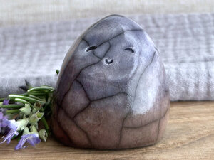 Quiet winter gnome spirit raku sculpture | Shinto shrine, shamanism guardian